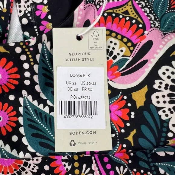 Boden Maxi Dress Open Back Cutout Paisley Floral Black Plus 20 22 NWT Pockets - Picture 8 of 16